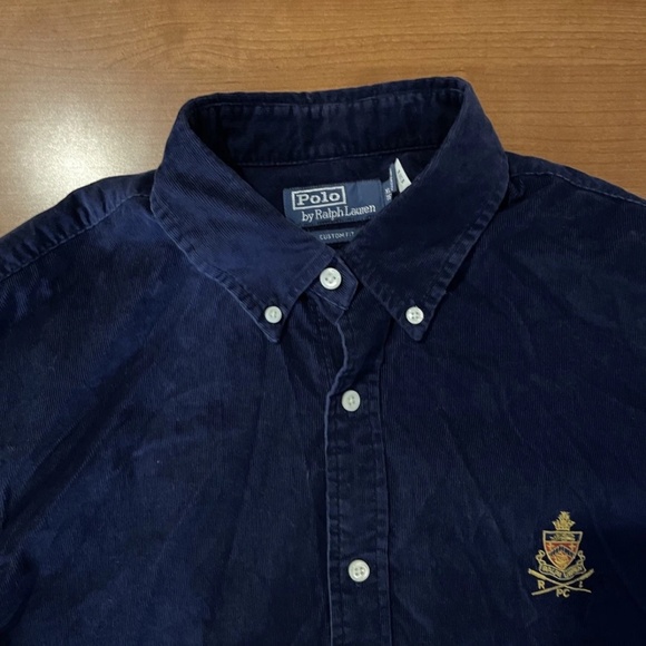 Polo Ralph Lauren Mens Fine Wale Corduroy Shirt XL Navy Button-Up Classic Crest - Picture 3 of 7